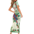 Watercolor Floral Crimson Rosella Family Matching Short Sleeve Bodycon Dress and Hawaiian Shirt It’s Aussie Christmas Time! - Aussie Hoodie