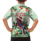 Watercolor Floral Crimson Rosella Kid Hawaiian Shirt It’s Aussie Christmas Time! - Aussie Hoodie