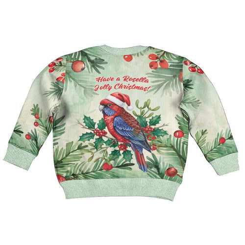 Watercolor Floral Crimson Rosella Kid Ugly Christmas Sweater It’s Aussie Christmas Time! - Aussie Hoodie