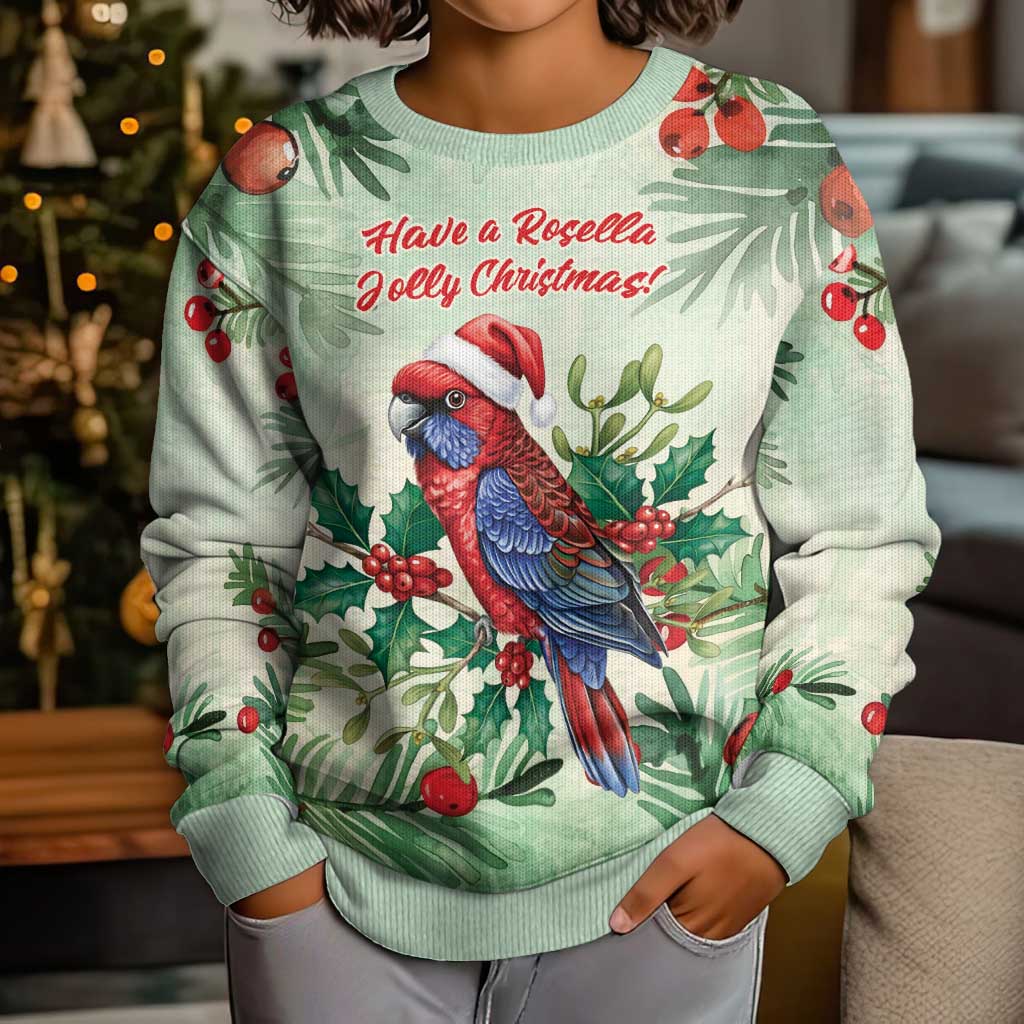 Watercolor Floral Crimson Rosella Kid Ugly Christmas Sweater It’s Aussie Christmas Time! - Aussie Hoodie