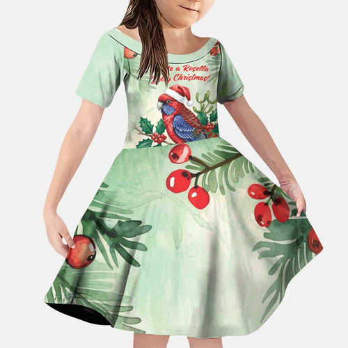 Watercolor Floral Crimson Rosella Kid Short Sleeve Dress It’s Aussie Christmas Time! - Aussie Hoodie