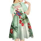 Watercolor Floral Crimson Rosella Kid Short Sleeve Dress It’s Aussie Christmas Time! - Aussie Hoodie