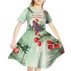 Watercolor Floral Crimson Rosella Kid Short Sleeve Dress It’s Aussie Christmas Time! - Aussie Hoodie