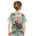 Watercolor Floral Crimson Rosella Kid T Shirt It’s Aussie Christmas Time! - Aussie Hoodie