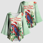 Watercolor Floral Crimson Rosella Kimono Sleeve Blouse It’s Aussie Christmas Time! - Aussie Hoodie