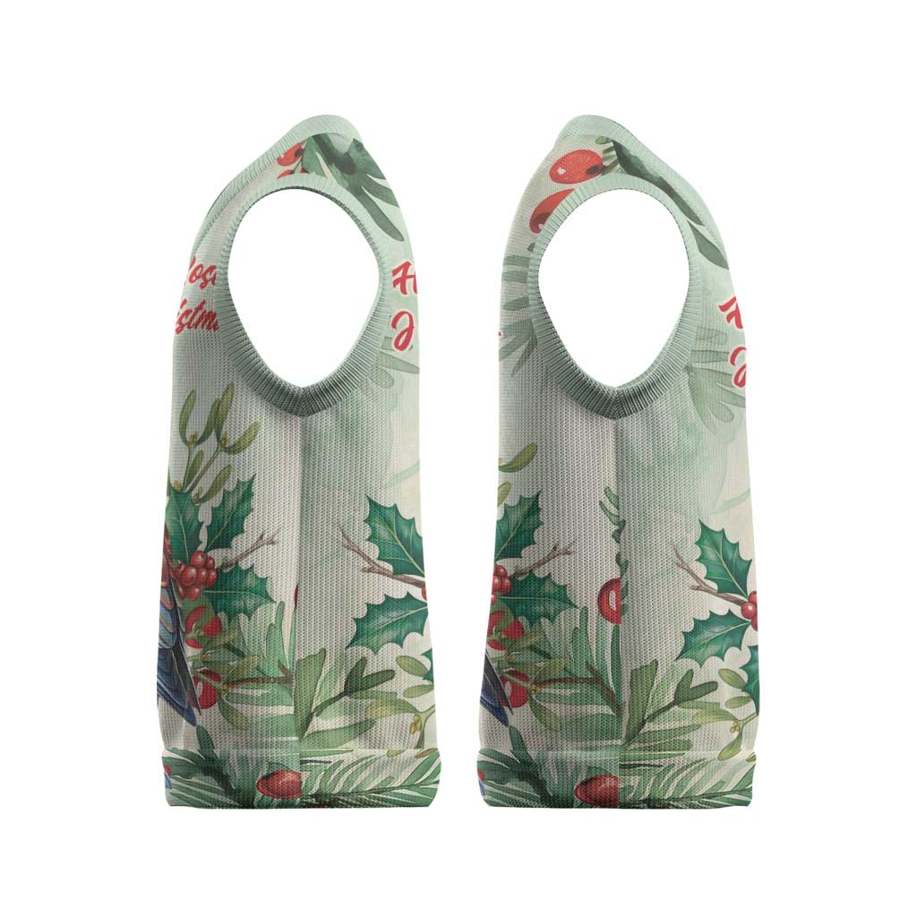 Watercolor Floral Crimson Rosella Christmas Knitted V-Neck Vest It’s Aussie Christmas Time! - Aussie Hoodie