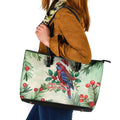 Watercolor Floral Crimson Rosella Leather Tote Bag It’s Aussie Christmas Time! - Aussie Hoodie