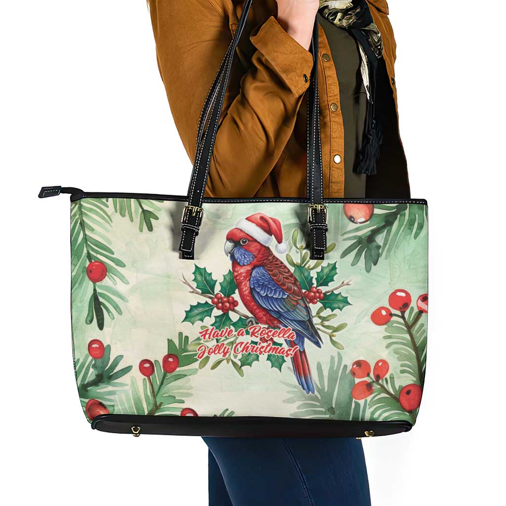 Watercolor Floral Crimson Rosella Leather Tote Bag It’s Aussie Christmas Time! - Aussie Hoodie