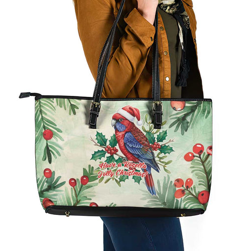Watercolor Floral Crimson Rosella Leather Tote Bag It’s Aussie Christmas Time! - Aussie Hoodie