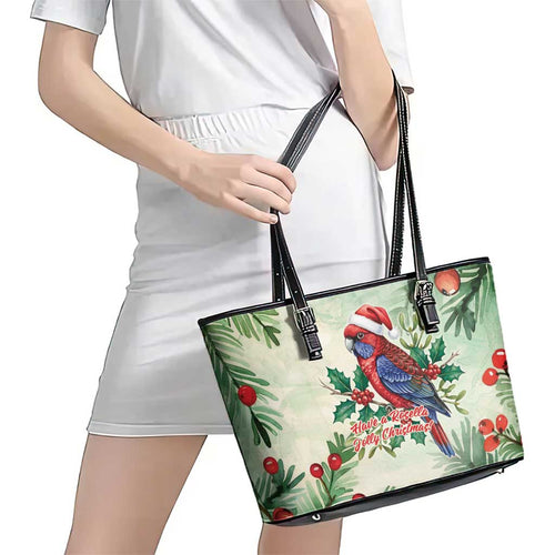 Watercolor Floral Crimson Rosella Leather Tote Bag It’s Aussie Christmas Time! - Aussie Hoodie