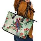 Watercolor Floral Crimson Rosella Leather Tote Bag It’s Aussie Christmas Time! - Aussie Hoodie