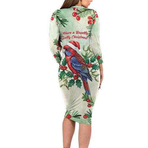 Watercolor Floral Crimson Rosella Long Sleeve Bodycon Dress It’s Aussie Christmas Time! - Aussie Hoodie