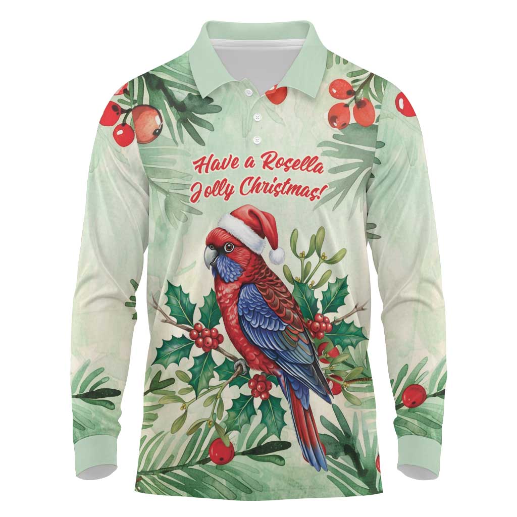 Watercolor Floral Crimson Rosella Long Sleeve Polo Shirt It’s Aussie Christmas Time! - Aussie Hoodie