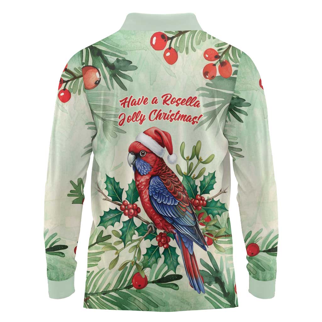 Watercolor Floral Crimson Rosella Long Sleeve Polo Shirt It’s Aussie Christmas Time! - Aussie Hoodie