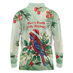 Watercolor Floral Crimson Rosella Long Sleeve Polo Shirt It’s Aussie Christmas Time! - Aussie Hoodie