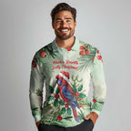 Watercolor Floral Crimson Rosella Long Sleeve Polo Shirt It’s Aussie Christmas Time! - Aussie Hoodie
