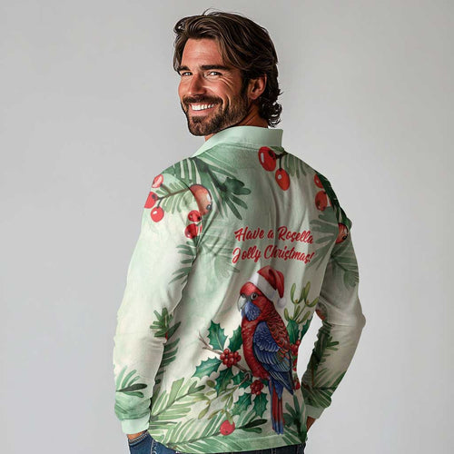 Watercolor Floral Crimson Rosella Long Sleeve Polo Shirt It’s Aussie Christmas Time! - Aussie Hoodie
