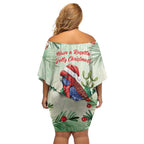 Watercolor Floral Crimson Rosella Off Shoulder Short Dress It’s Aussie Christmas Time! - Aussie Hoodie