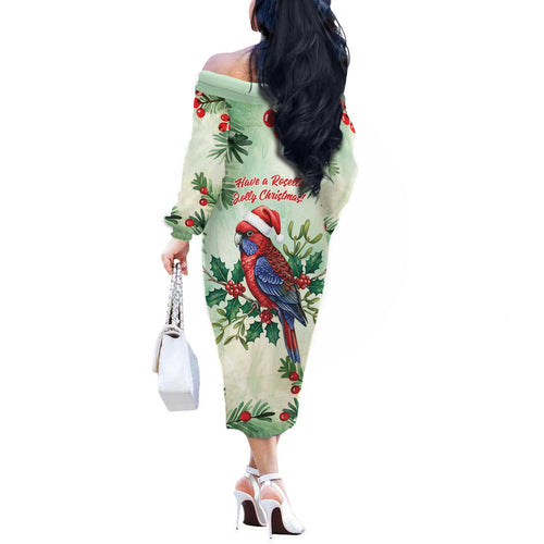 Watercolor Floral Crimson Rosella Off The Shoulder Long Sleeve Dress It’s Aussie Christmas Time! - Aussie Hoodie