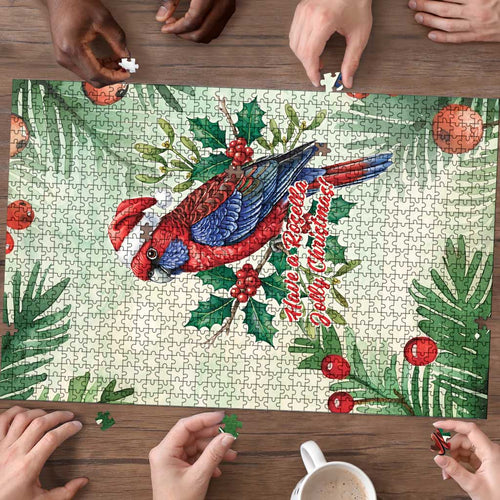 Watercolor Floral Crimson Rosella Puzzle It’s Aussie Christmas Time! - Aussie Hoodie