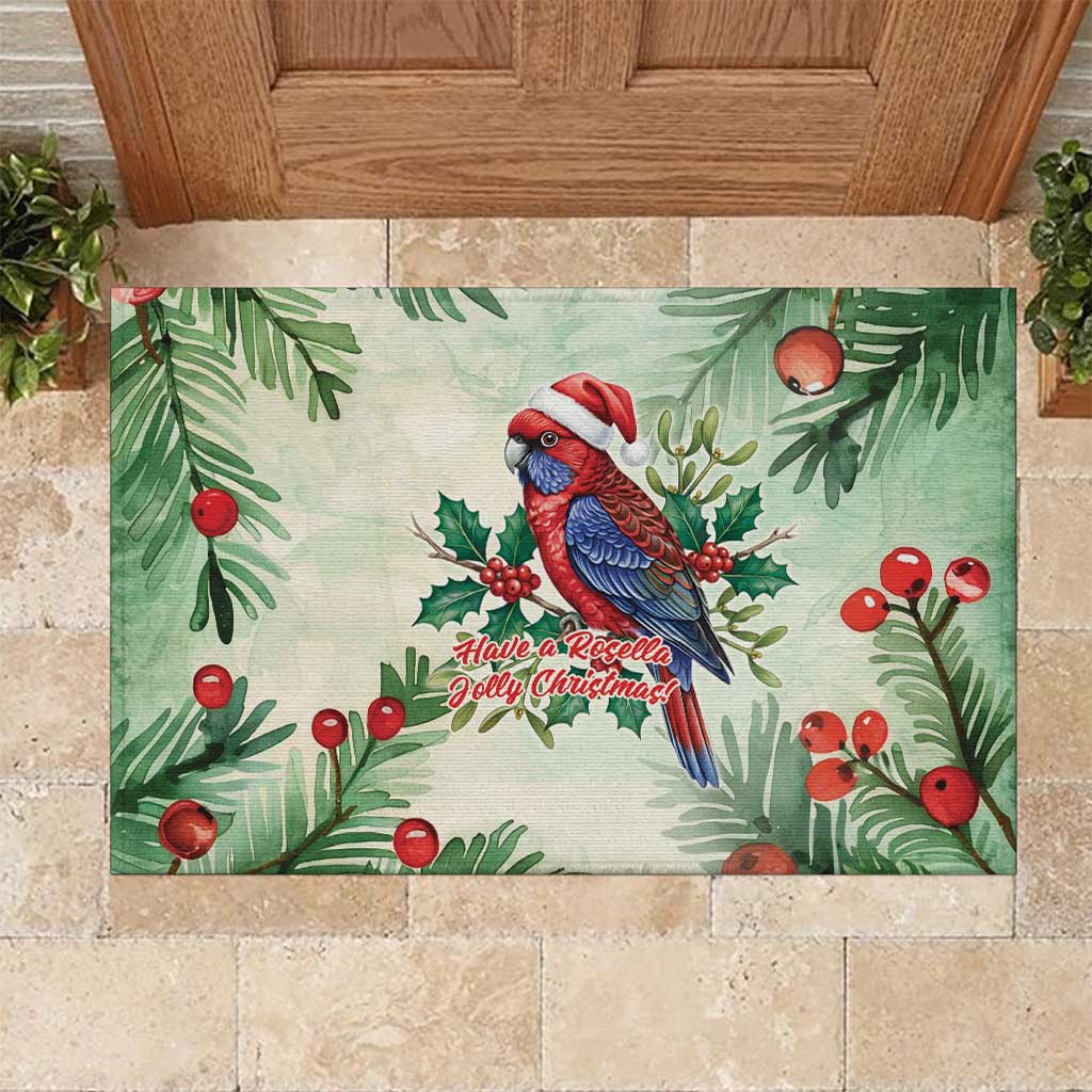 Watercolor Floral Crimson Rosella Rubber Doormat It’s Aussie Christmas Time! - Aussie Hoodie