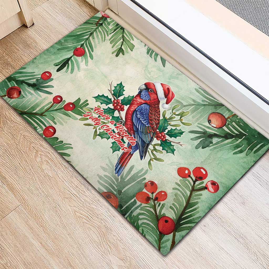 Watercolor Floral Crimson Rosella Rubber Doormat It’s Aussie Christmas Time! - Aussie Hoodie