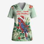 Watercolor Floral Crimson Rosella Scrub Top It’s Aussie Christmas Time! - Aussie Hoodie