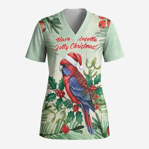 Watercolor Floral Crimson Rosella Scrub Top It’s Aussie Christmas Time! - Aussie Hoodie