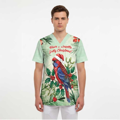 Watercolor Floral Crimson Rosella Scrub Top It’s Aussie Christmas Time! - Aussie Hoodie