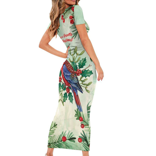 Watercolor Floral Crimson Rosella Short Sleeve Bodycon Dress It’s Aussie Christmas Time! - Aussie Hoodie