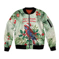 Watercolor Floral Crimson Rosella Sleeve Zip Bomber Jacket It’s Aussie Christmas Time! - Aussie Hoodie
