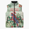 Watercolor Floral Crimson Rosella Sleeveless Puffer Jacket It’s Aussie Christmas Time! - Aussie Hoodie