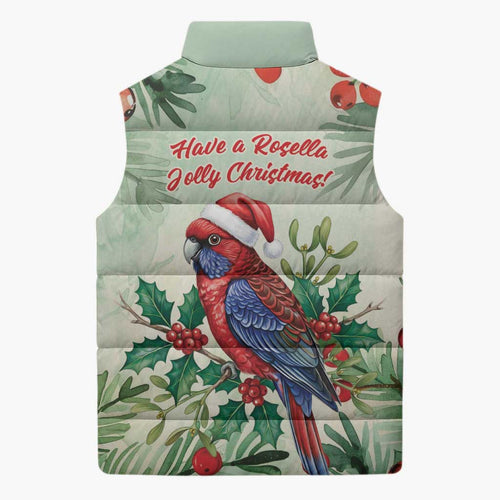 Watercolor Floral Crimson Rosella Sleeveless Puffer Jacket It’s Aussie Christmas Time! - Aussie Hoodie