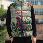Watercolor Floral Crimson Rosella Sleeveless Puffer Jacket It’s Aussie Christmas Time! - Aussie Hoodie