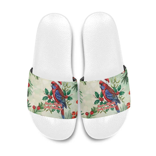 Watercolor Floral Crimson Rosella Slide Sandals It’s Aussie Christmas Time! - Aussie Hoodie