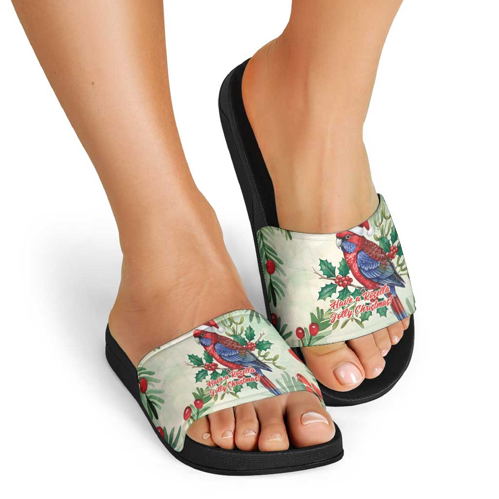 Watercolor Floral Crimson Rosella Slide Sandals It’s Aussie Christmas Time! - Aussie Hoodie