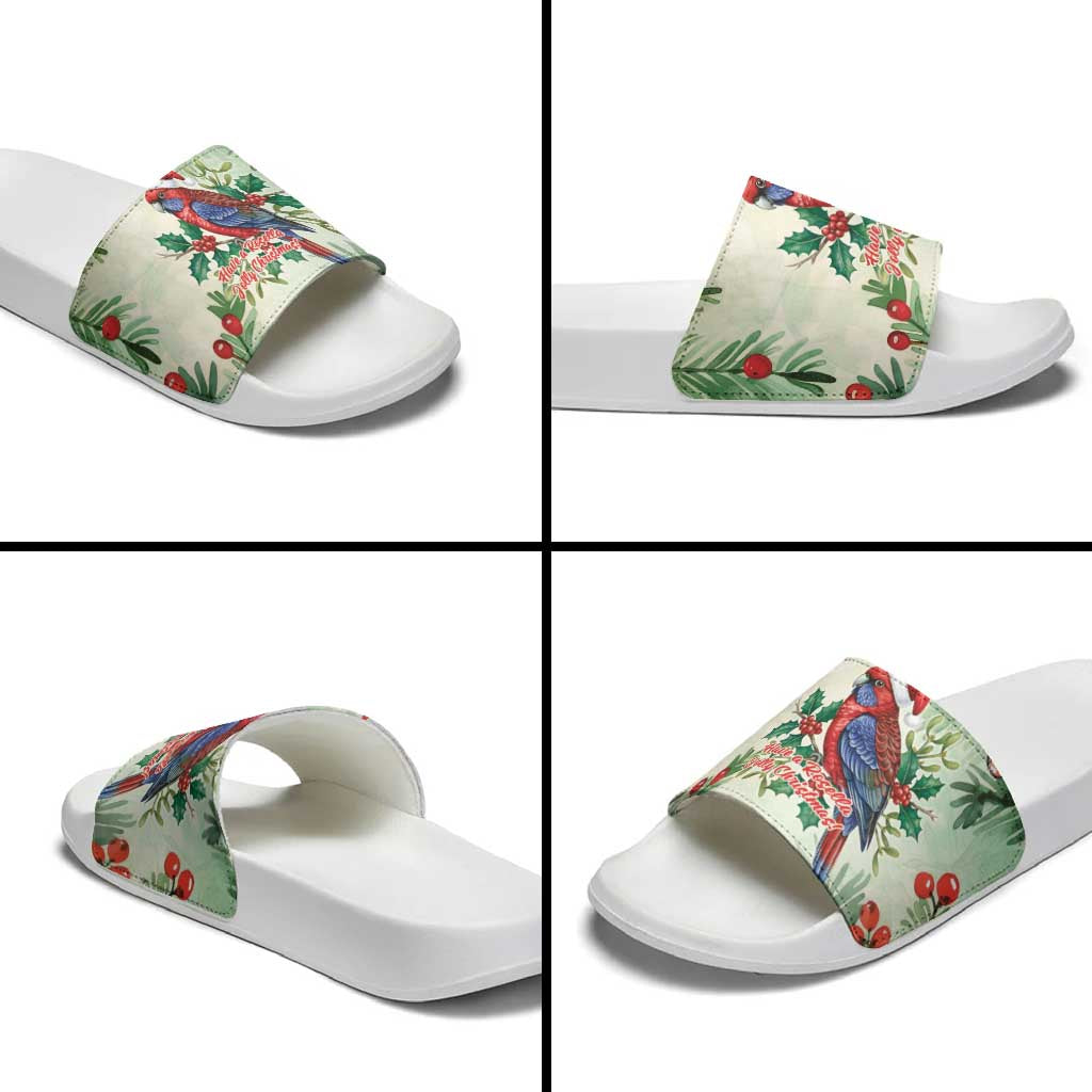 Watercolor Floral Crimson Rosella Slide Sandals It’s Aussie Christmas Time! - Aussie Hoodie