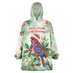 Watercolor Floral Crimson Rosella Wearable Blanket Hoodie It’s Aussie Christmas Time! - Aussie Hoodie
