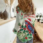 Watercolor Floral Crimson Rosella Women Casual Shirt It’s Aussie Christmas Time! - Aussie Hoodie