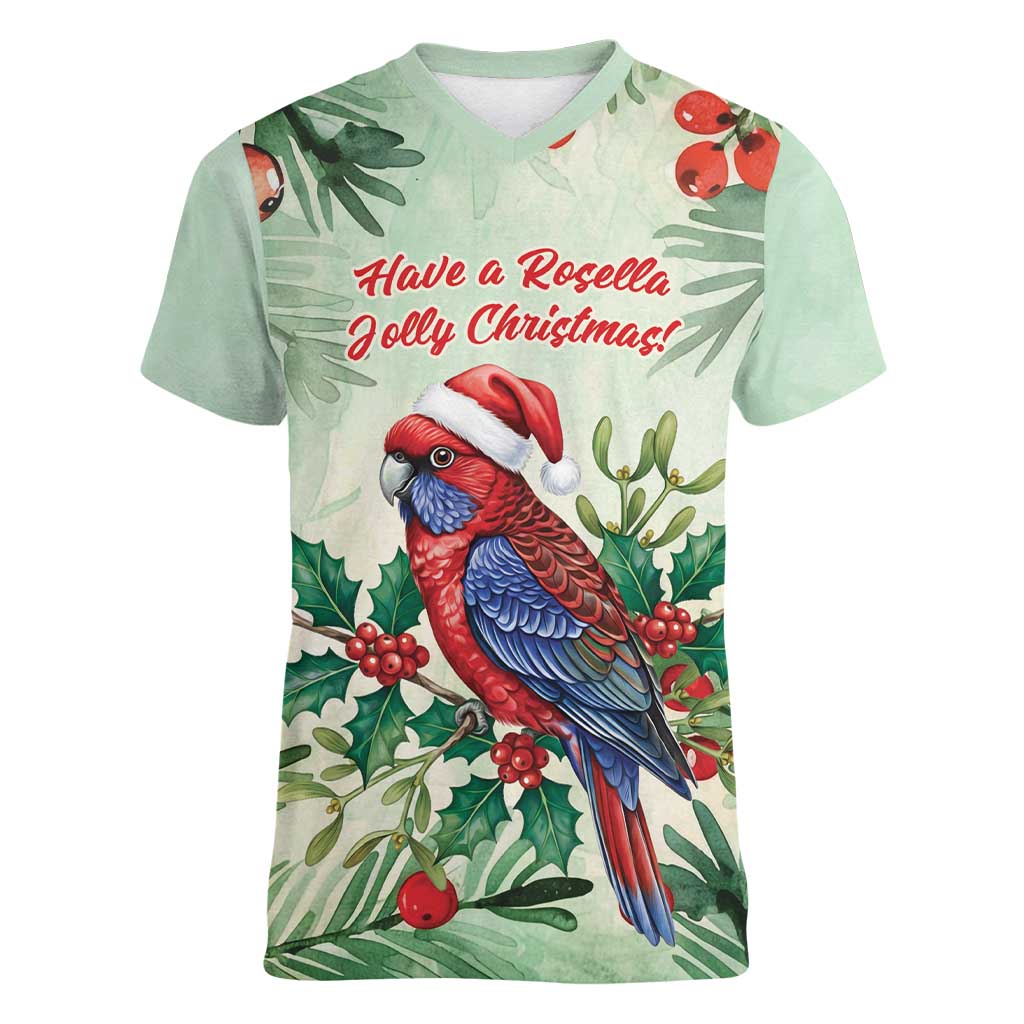 Watercolor Floral Crimson Rosella Women V-Neck T-Shirt It’s Aussie Christmas Time! - Aussie Hoodie