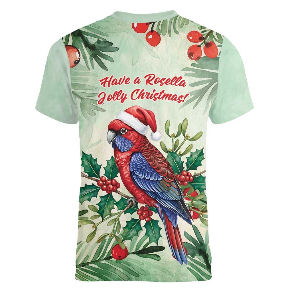 Watercolor Floral Crimson Rosella Women V-Neck T-Shirt It’s Aussie Christmas Time! - Aussie Hoodie