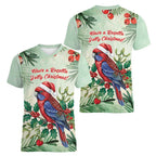 Watercolor Floral Crimson Rosella Women V-Neck T-Shirt It’s Aussie Christmas Time! - Aussie Hoodie