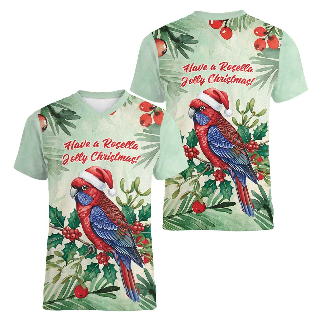Watercolor Floral Crimson Rosella Women V-Neck T-Shirt It’s Aussie Christmas Time! - Aussie Hoodie