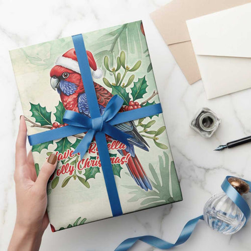 Watercolor Floral Crimson Rosella Wrapping Paper It’s Aussie Christmas Time! - Aussie Hoodie