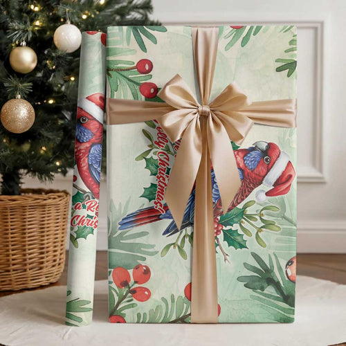 Watercolor Floral Crimson Rosella Wrapping Paper It’s Aussie Christmas Time! - Aussie Hoodie