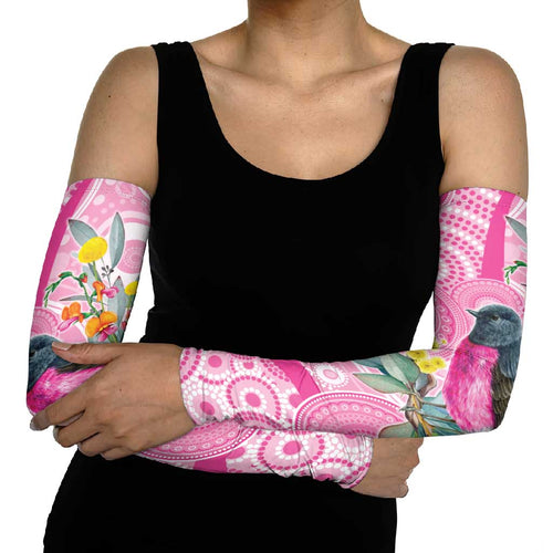 Pink Robin Aboriginal Inspired Arm Sleeves - Aussie Hoodie