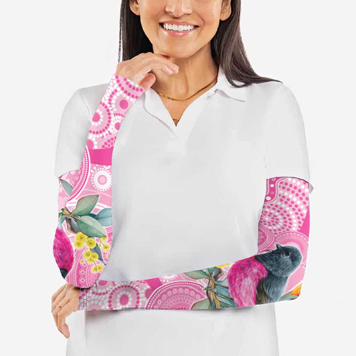 Pink Robin Aboriginal Inspired Arm Sleeves - Aussie Hoodie