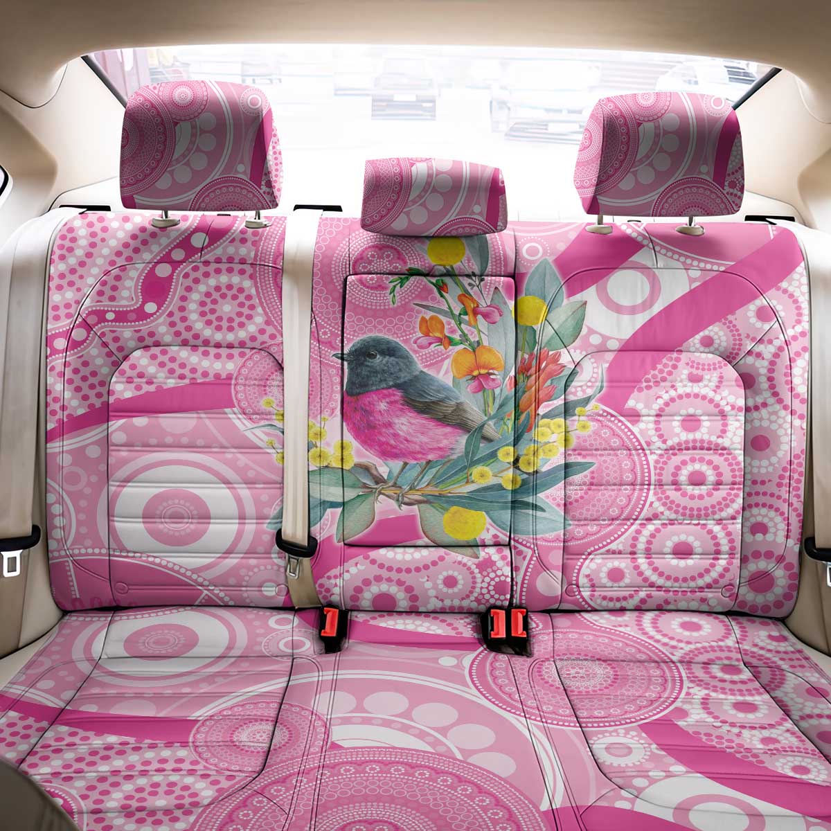 Pink Robin Aboriginal Inspired Back Car Seat Cover - Aussie Hoodie