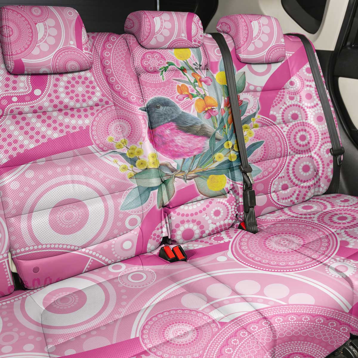 Pink Robin Aboriginal Inspired Back Car Seat Cover - Aussie Hoodie