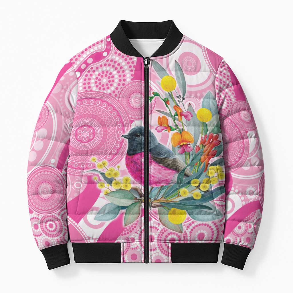 Pink Robin Aboriginal Inspired Bomber Puffer Jacket - Aussie Hoodie